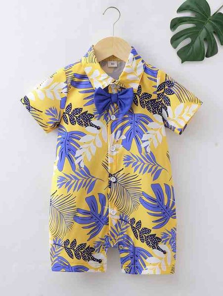 baby tropical print button up romper she, Blue