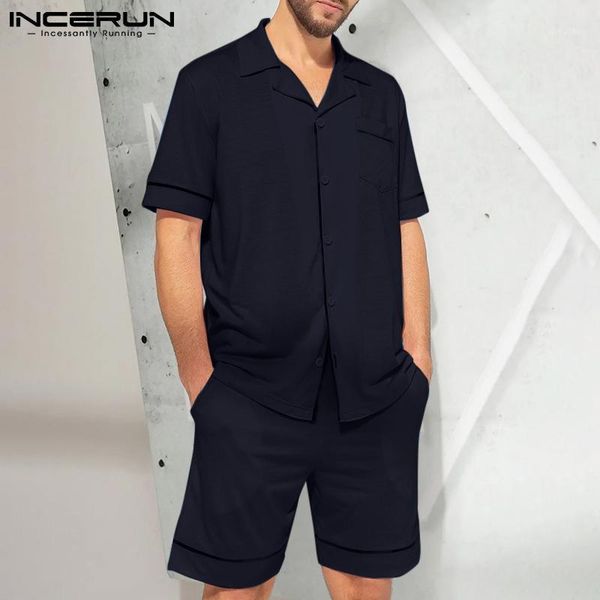 men pajamas sets patchwork leisure homewear short sleeve sleepwear & shorts cozy summer nightwear suits incerun s-5xl men's, Black;brown
men pajamas sets patchwork leisure homewear short sleeve sleepwear & shorts cozy summer nightwear suits incerun s-5xl men's, Black;brown