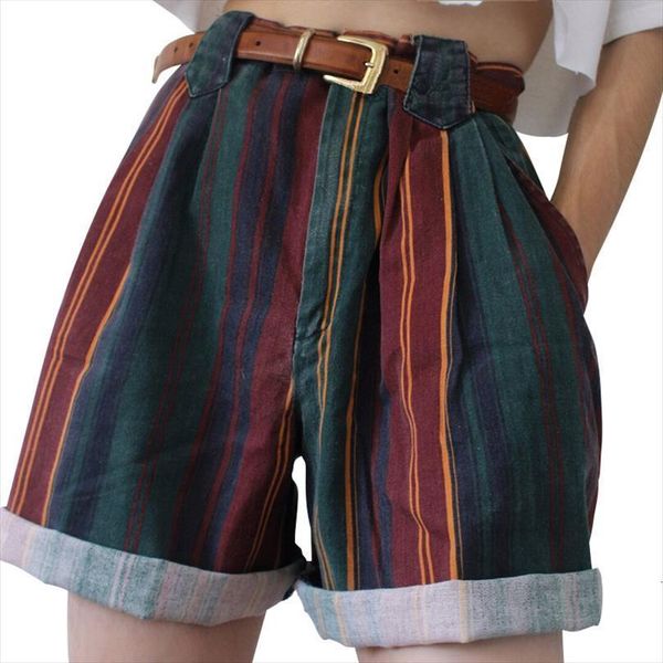 vintage summer streetwear striped high womens short street colorful loose pants with pocket women clothes, White;black
vintage summer streetwear striped high womens short street colorful loose pants with pocket women clothes, White;black