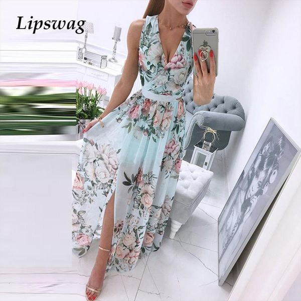 elegant floral print chiffon women dress long summer deep v neck split party lady sleeveless maxi beach dresses, Black;gray
elegant floral print chiffon women dress long summer deep v neck split party lady sleeveless maxi beach dresses, Black;gray