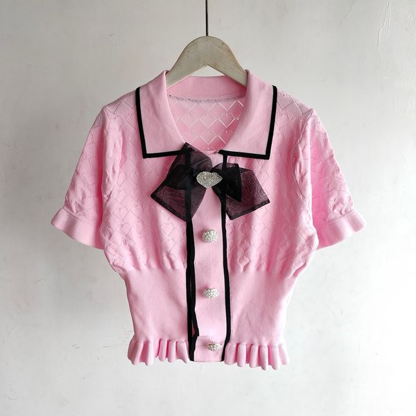402 2021 summer brand same style regular short sleeve lapel neck kint sweater pullover pink women clothes sc, White;black
402 2021 summer brand same style regular short sleeve lapel neck kint sweater pullover pink women clothes sc, White;black