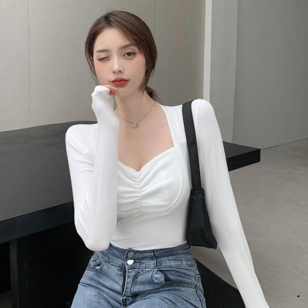 early spring 2021 fanglinglu clavicle care machine slim and versatile design chest pleated t-shirt women's, White
early spring 2021 fanglinglu clavicle care machine slim and versatile design chest pleated t-shirt women's, White