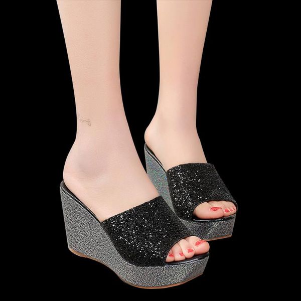 summer women slippers ladies casual high heel wedge slipper flip flops shoes female sequined cloth sandals, Black
summer women slippers ladies casual high heel wedge slipper flip flops shoes female sequined cloth sandals, Black
