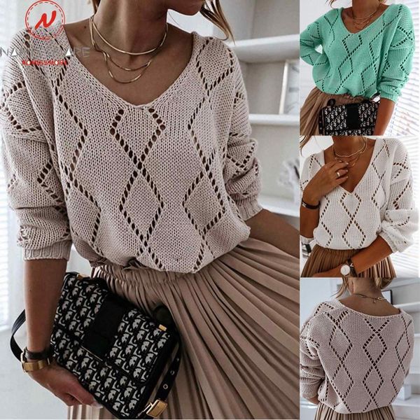 women's sweaters women solid color diamond hollow out design see through v-neck long sleeve spring autumn casual loose kniited top, White;black
women's sweaters women solid color diamond hollow out design see through v-neck long sleeve spring autumn casual loose kniited top, White;black