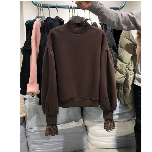 women's hoodies & sweatshirts 2021 autumn fashion simple half high neck stitching lace and velvet women trend, Black
women's hoodies & sweatshirts 2021 autumn fashion simple half high neck stitching lace and velvet women trend, Black