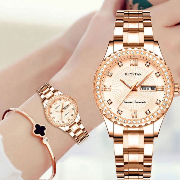 ip plated women's watch waterproof luminous diamond inlaid double calendar korean female student watch quartz live broadcast, Slivery;brown
ip plated women's watch waterproof luminous diamond inlaid double calendar korean female student watch quartz live broadcast, Slivery;brown
