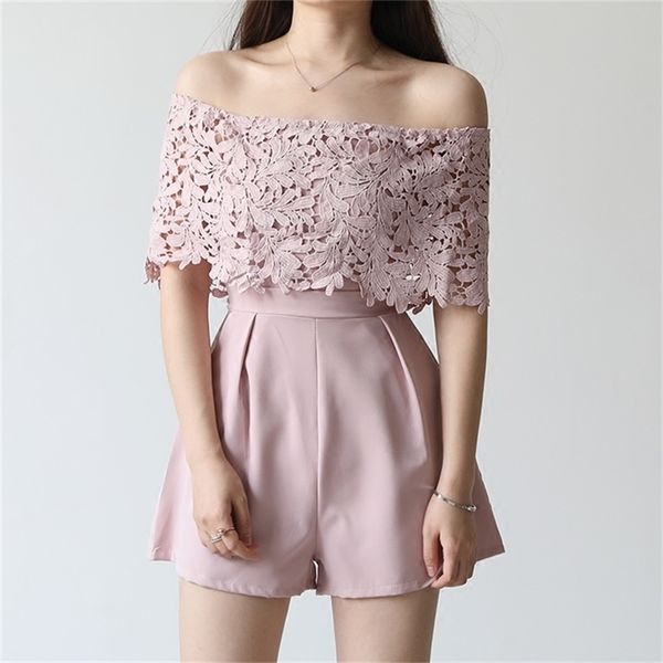 junmpsuits summer women korean off shoulder lace patchwork playsuits high-waist beho beach shorts bodysuits 210525, Black;white
junmpsuits summer women korean off shoulder lace patchwork playsuits high-waist beho beach shorts bodysuits 210525, Black;white