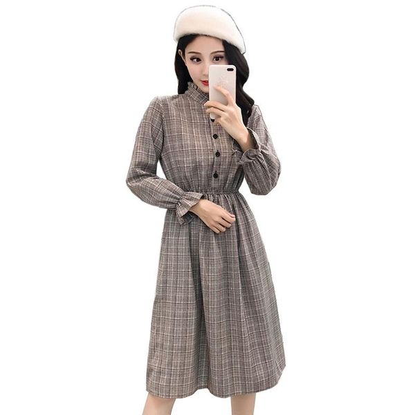casual dresses fashion high elastic waist vintage dress a-line style autumn and winter women stand full sleeve plaid feminino 2 colors, Black;gray
casual dresses fashion high elastic waist vintage dress a-line style autumn and winter women stand full sleeve plaid feminino 2 colors, Black;gray