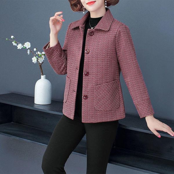women's jackets women 2021 spring autumn fashion short plaid female middle-aged loose coats ladies long sleeve pockets overcoats w232, Black;brown
women's jackets women 2021 spring autumn fashion short plaid female middle-aged loose coats ladies long sleeve pockets overcoats w232, Black;brown