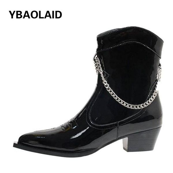 boots 2021 british style short women chain decoration pointed toe patent leather mid-heel knight, Black
boots 2021 british style short women chain decoration pointed toe patent leather mid-heel knight, Black