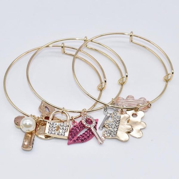 bangle gold plated expandable funy charms lips bear lipstick lock key pendant bracelet for girl, Black
bangle gold plated expandable funy charms lips bear lipstick lock key pendant bracelet for girl, Black