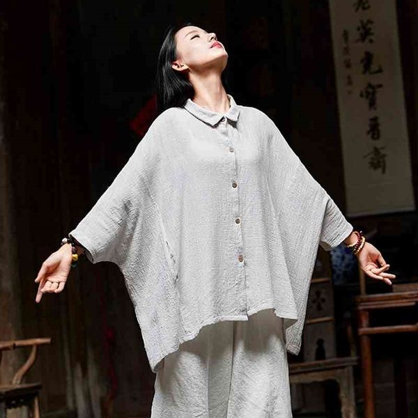 johnature women cotton linen shirts blouses summer new turn down collar bat sleeve plus size women clothes brief shirt 210410, White
johnature women cotton linen shirts blouses summer new turn down collar bat sleeve plus size women clothes brief shirt 210410, White