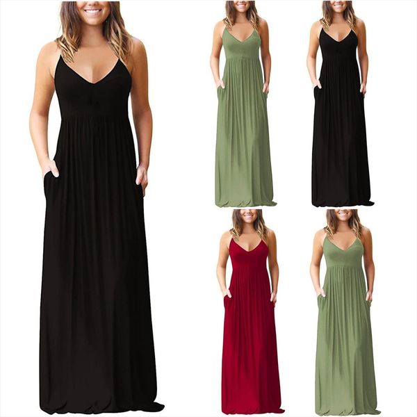 summer sling solid women dresses loose pockets long oversize female large size fashion maxi black vestidos, Black;gray
summer sling solid women dresses loose pockets long oversize female large size fashion maxi black vestidos, Black;gray