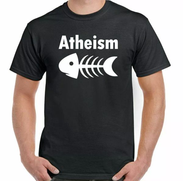 atheism fish skeleton t-shirt mens funny atheist, White;black 
atheism fish skeleton t-shirt mens funny atheist, White;black