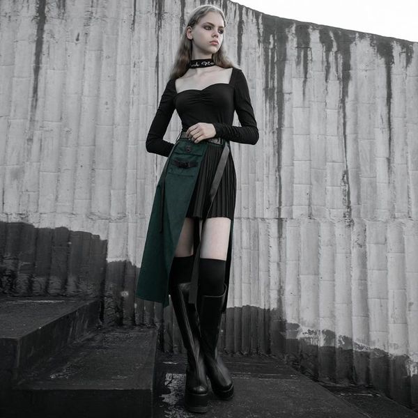 skirts handsome hight waist asymmetrical mid-length women skirt women's fake two-piece pleated contrast color half punk rave, Black
skirts handsome hight waist asymmetrical mid-length women skirt women's fake two-piece pleated contrast color half punk rave, Black