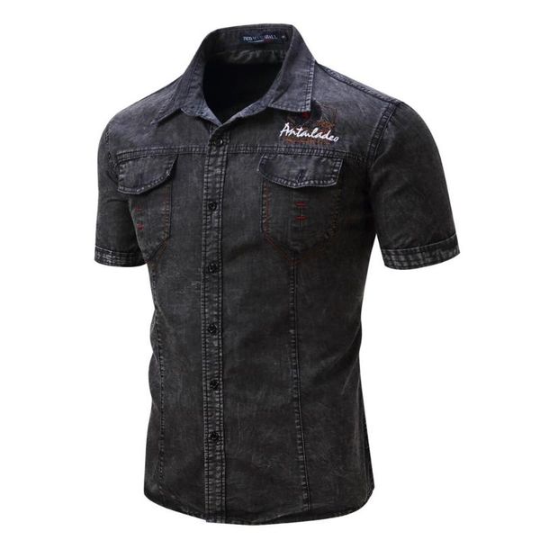 summer denim casual shirts men's short sleeve army blue grey cargo shirt, White;black
summer denim casual shirts men's short sleeve army blue grey cargo shirt, White;black