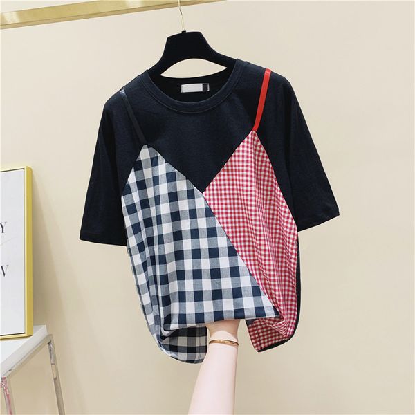 summer women's o neck short sleeves patchwork plaid fashion cotton t-shirt tee girls ladies pullover casual tees a3644 210428, White
summer women's o neck short sleeves patchwork plaid fashion cotton t-shirt tee girls ladies pullover casual tees a3644 210428, White