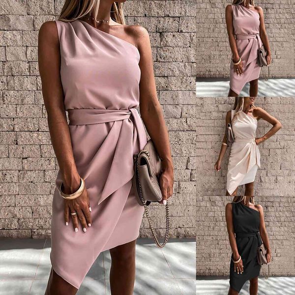 summer fashion casual one shoulder women dresses sleeveless bandage femme robe vestidos, Black;gray