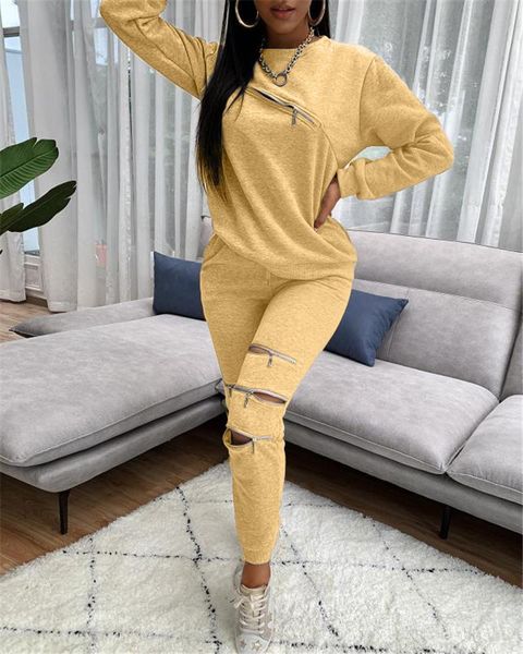 women's two piece pants autumn two-piece suit, lady zipper long-sleeved casual sweatshirt open hole sweater and sports suit, White
women's two piece pants autumn two-piece suit, lady zipper long-sleeved casual sweatshirt open hole sweater and sports suit, White
