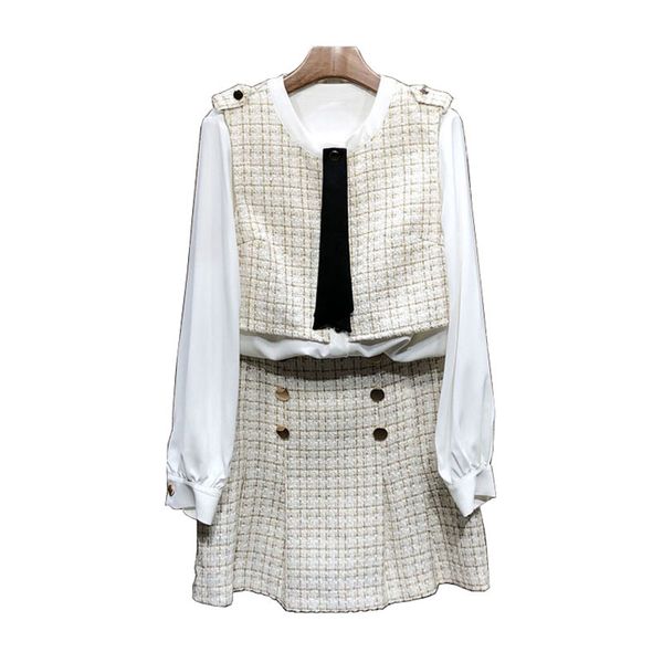 spring autumn tweed plaid white o neck shirts mini skirt two pieces set women button chic elegant t0458 210514
spring autumn tweed plaid white o neck shirts mini skirt two pieces set women button chic elegant t0458 210514