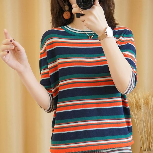 women's sweaters high-quality knitted sweater women and pullover o-neck half sleeve striped female jumper pull femme, White;black
women's sweaters high-quality knitted sweater women and pullover o-neck half sleeve striped female jumper pull femme, White;black