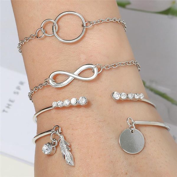 link, chain bohemian silver round infinity bracelets for women fashion sequin leaf crystal charm bangles sets jewelry accessories, Black 
link, chain bohemian silver round infinity bracelets for women fashion sequin leaf crystal charm bangles sets jewelry accessories, Black