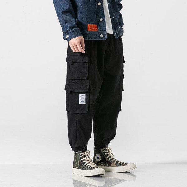 men's side pockets cargo harem pants 2021 hip hop casual male tatical joggers trousers cotton fashion streetwear, Black 
men's side pockets cargo harem pants 2021 hip hop casual male tatical joggers trousers cotton fashion streetwear, Black