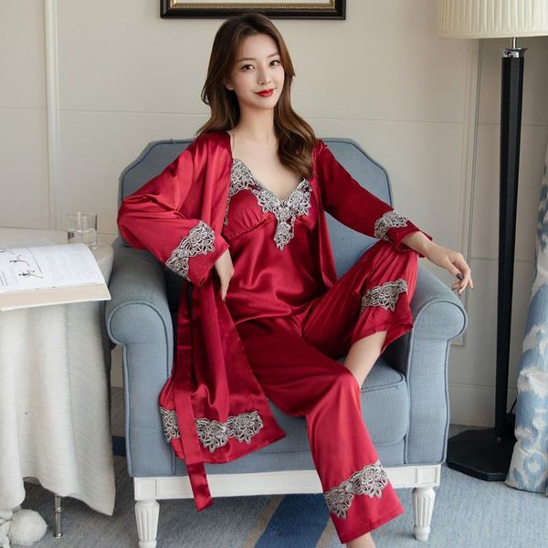 women's sleepwear spring and autumn ladies ice silk pajamas four-piece sling home set long sleeve, Black;red
women's sleepwear spring and autumn ladies ice silk pajamas four-piece sling home set long sleeve, Black;red