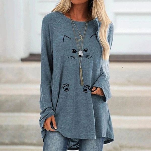 women clothing cute cat printed round neck long sleeve women's tunic t-shirts autumn casual plus size cotton loose pullover t-shirt, White
women clothing cute cat printed round neck long sleeve women's tunic t-shirts autumn casual plus size cotton loose pullover t-shirt, White