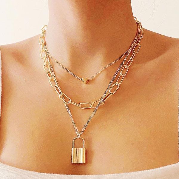 pendant necklaces bohemian multi-layer padlock choker for women hip hop gold chain women's necklace female wedding jewelry accessories, Silver
pendant necklaces bohemian multi-layer padlock choker for women hip hop gold chain women's necklace female wedding jewelry accessories, Silver