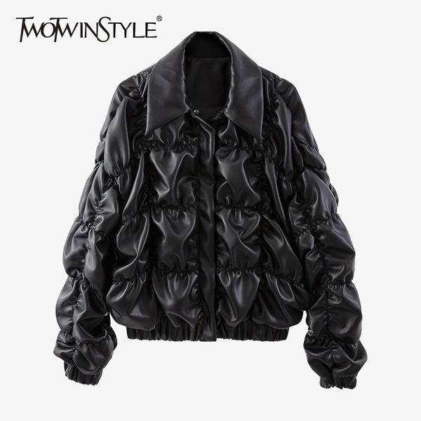 twotwinstyle pu leather ruched jacket for women lapel long sleeve casual solid jackets female autumn fashion clothing 210517, Black
twotwinstyle pu leather ruched jacket for women lapel long sleeve casual solid jackets female autumn fashion clothing 210517, Black