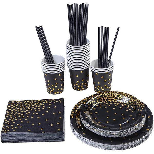 party favor black & gold supplies for 24 guests tableware(foil paper plates/napkins cups/straws)for anniversary/birthday
party favor black & gold supplies for 24 guests tableware(foil paper plates/napkins cups/straws)for anniversary/birthday