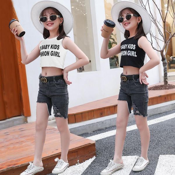 fashion girls crop t shirt + denim shorts sets kids clothes set outfits 2pcs tracksuit casual children clothing suits, White
fashion girls crop t shirt + denim shorts sets kids clothes set outfits 2pcs tracksuit casual children clothing suits, White