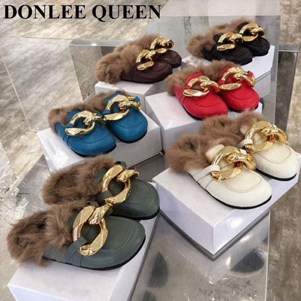 fashion metal chain fur slippers women winter warm slides flat round toe mule shoes plush slipper outdoor flip flops mujer, Black
fashion metal chain fur slippers women winter warm slides flat round toe mule shoes plush slipper outdoor flip flops mujer, Black