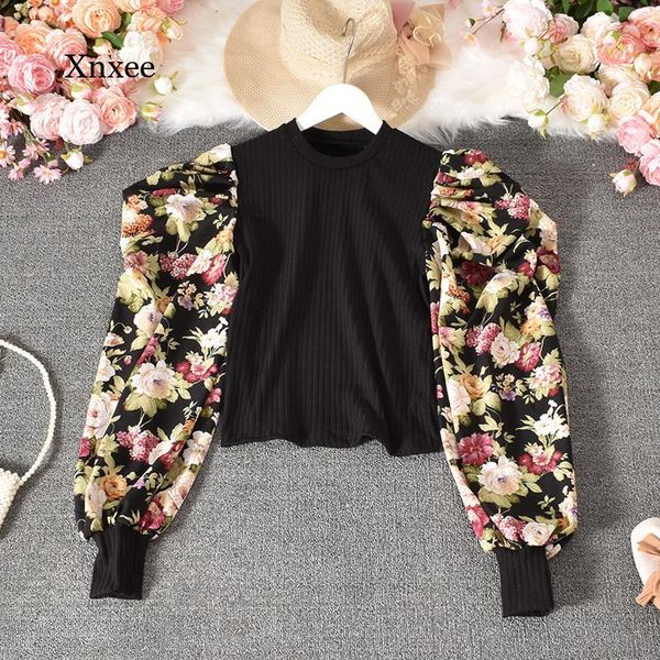 women's blouses & shirts ladies fashion autumn printed bottoming shirt puff sleeve round neck stitching temperament slim blouse, White
women's blouses & shirts ladies fashion autumn printed bottoming shirt puff sleeve round neck stitching temperament slim blouse, White