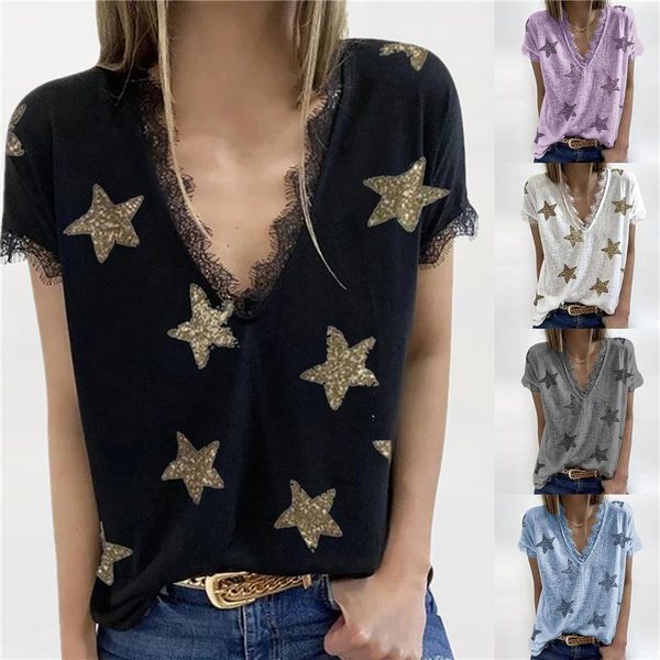 women's t-shirt summer v-neck print lace women casual loose ladies short sleeve basic tees camiseta de mujer female clothing, White
women's t-shirt summer v-neck print lace women casual loose ladies short sleeve basic tees camiseta de mujer female clothing, White