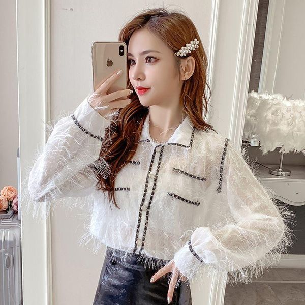 women's blouses & shirts 2021 spring elegant women tassels female workwearturn-down collar ladies see-through long sleeve blusas b1, White
women's blouses & shirts 2021 spring elegant women tassels female workwearturn-down collar ladies see-through long sleeve blusas b1, White