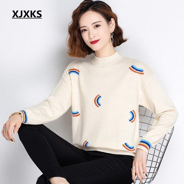 women's sweaters xjxks autumn winter turtleneck pullovers 100% wool shirt long sleeve rainbow pattern korean slim-fit tight sweater, White;black
women's sweaters xjxks autumn winter turtleneck pullovers 100% wool shirt long sleeve rainbow pattern korean slim-fit tight sweater, White;black