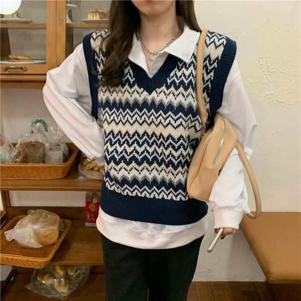 women's vests ggright 2021 autumn winter vintage sleeveless v neck knitted vest sweater women ladies loose casual striped tank pullover, Black;white
women's vests ggright 2021 autumn winter vintage sleeveless v neck knitted vest sweater women ladies loose casual striped tank pullover, Black;white