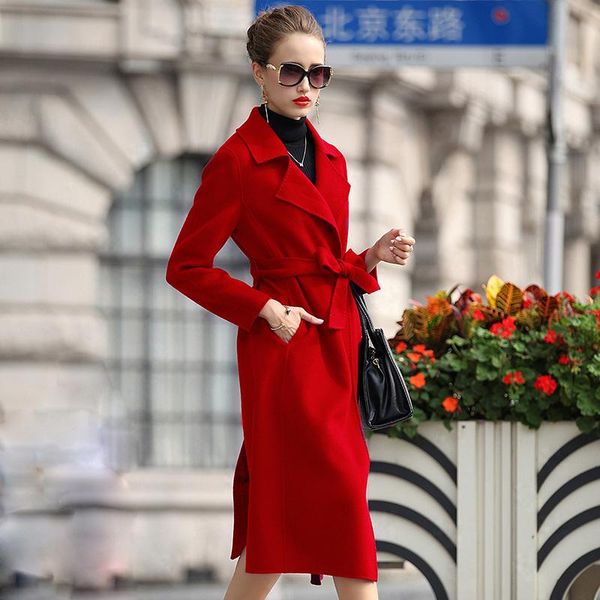 women's wool & blends 2021 european female long winter coat women with belt double-side cashmere coats spring jacket 15d1131, Black
women's wool & blends 2021 european female long winter coat women with belt double-side cashmere coats spring jacket 15d1131, Black