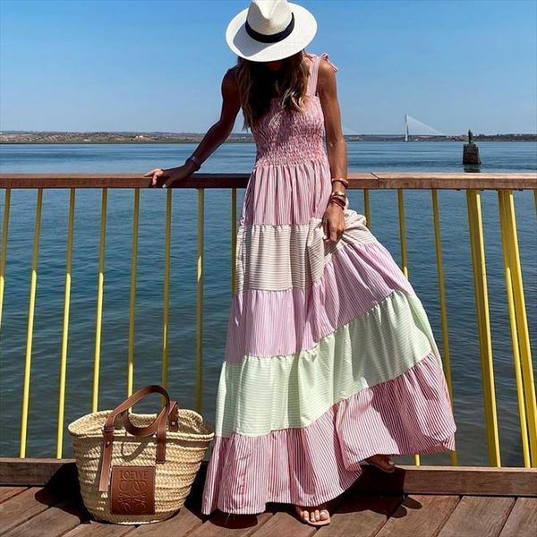 summer sleeveless pleated beach long women dresses elegant stripe printed party off shoulder bow sling lady maxi, Black;gray
summer sleeveless pleated beach long women dresses elegant stripe printed party off shoulder bow sling lady maxi, Black;gray