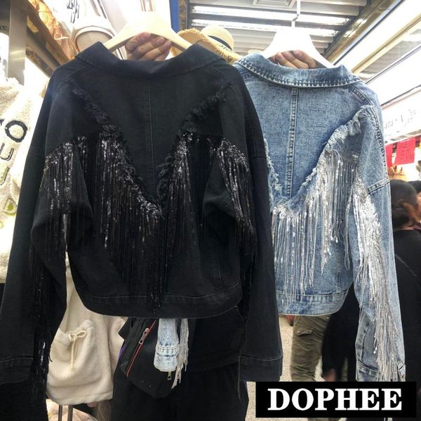 women's jackets jeans jacket woman fringed sequined denim 2021 spring retro bf loose short chaqueta chaquetas, Black;brown
women's jackets jeans jacket woman fringed sequined denim 2021 spring retro bf loose short chaqueta chaquetas, Black;brown