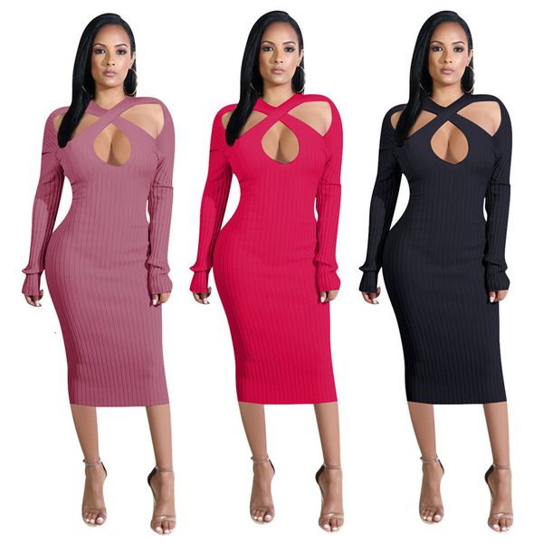 casual hollow out fashion solid color long sleeve knitted bodycon dresses autumn womens designer clothes, Black;gray
casual hollow out fashion solid color long sleeve knitted bodycon dresses autumn womens designer clothes, Black;gray