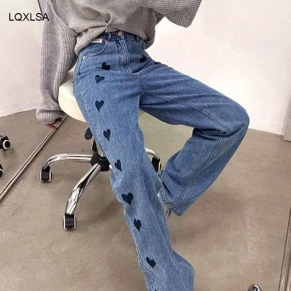 women's high waist jeans loose slim wide leg denim pants 2021 autumn winter heart shaped print casual trousers fashion, Blue
women's high waist jeans loose slim wide leg denim pants 2021 autumn winter heart shaped print casual trousers fashion, Blue