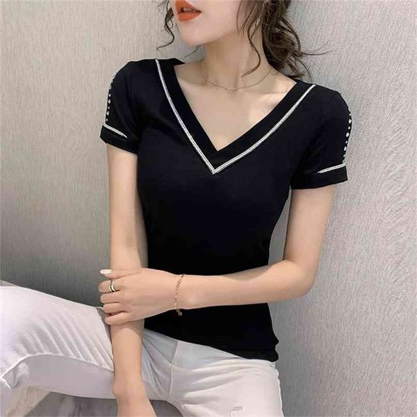 summer fashion korean clothes t-shirt v-neck diamond ropa mujer cotton shirt hollow out tees t04911 210708, White
summer fashion korean clothes t-shirt v-neck diamond ropa mujer cotton shirt hollow out tees t04911 210708, White