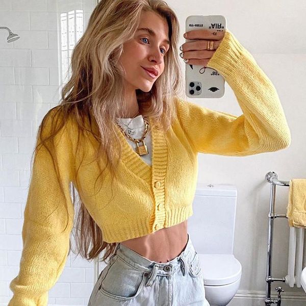 women's knits & tees 2021 cropped knitwears women cardigan sweaters fall fashion coats knitted neon yellow loose swearter femme crop, White
women's knits & tees 2021 cropped knitwears women cardigan sweaters fall fashion coats knitted neon yellow loose swearter femme crop, White