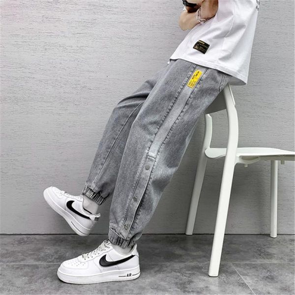 spring autumn men's stitching light-colored loose jeans fashion ninth trousers harem pants elastic waist pant, Blue
spring autumn men's stitching light-colored loose jeans fashion ninth trousers harem pants elastic waist pant, Blue