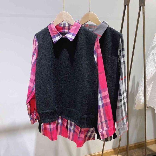 plaid vest fake two-piece two-color 9121, White
plaid vest fake two-piece two-color 9121, White