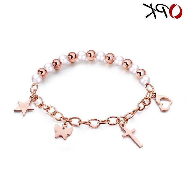 new pearl bracelet women's simple titanium steel plated rose gold pointed star love bracelet, Golden;silver
new pearl bracelet women's simple titanium steel plated rose gold pointed star love bracelet, Golden;silver