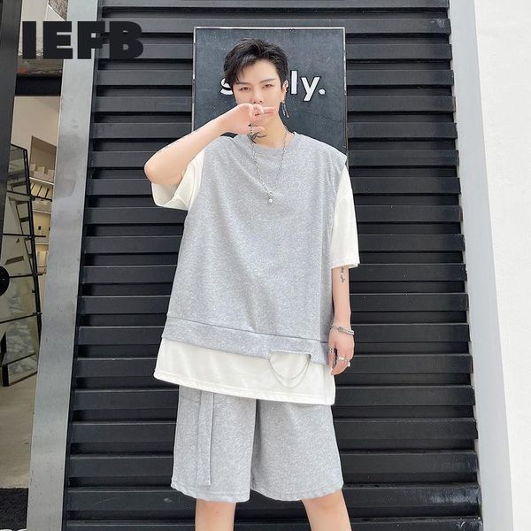 men's tracksuits iefb tracksuit 2021 summer metal pendant fake 2 pieces short sleeve t-shirt shorts set contrast color patchwork, Gray
men's tracksuits iefb tracksuit 2021 summer metal pendant fake 2 pieces short sleeve t-shirt shorts set contrast color patchwork, Gray